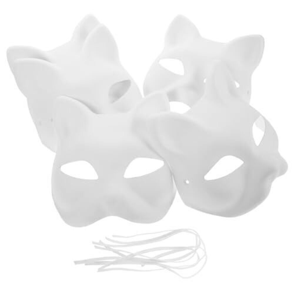 5056 Cat Mask Diy White Paintable Masks Blank Paper Fox Unpainted Half
